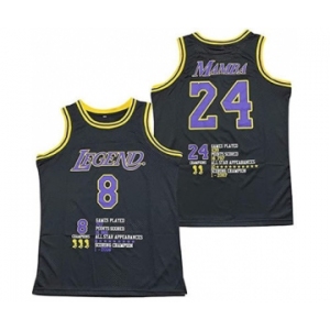 Men's Los Angeles Lakers Front #8 'Legend' Back #24 'Mamba' Kobe Bryant Black Stitched Basketball Jersey