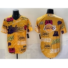 Men's Los Angeles Lakers Team Big Logo Yellow Limited Stitched Baseball Jersey