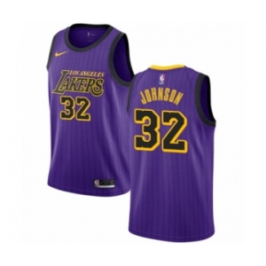 Men's Nike Los Angeles Lakers #32 Magic Johnson Authentic Purple NBA Jersey - City Edition