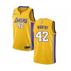 Men's Nike Los Angeles Lakers #42 James Worthy Swingman Gold Home NBA Jersey - Icon Edition