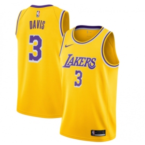 Men's Nike Los Angeles Lakers#3 anthony davis Swingman Gold NBA Jersey - Icon Edition