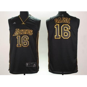 nba los angeles lakers #16 gasol black(黑字金边)