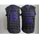 nba los angeles lakers #16 gasol grey[black strip]
