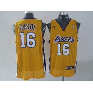 nba los angeles lakers #16 gasol yellow(fans edition)
