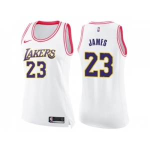 Women Nike Los Angeles Lakers #23 LeBron James White Pink NBA Swingman Fashion Jersey