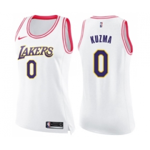 Women's Nike Los Angeles Lakers #0 Kyle Kuzma Swingman White Pink Fashion NBA Jersey