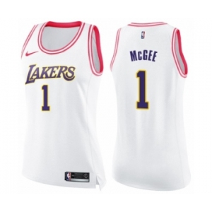 Women's Nike Los Angeles Lakers #1 JaVale McGee Swingman White Pink Fashion NBA Jersey