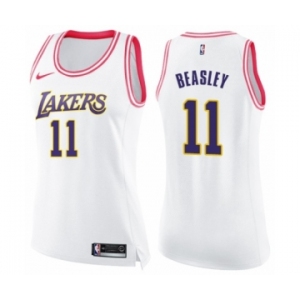 Women's Nike Los Angeles Lakers #11 Michael Beasley Swingman White Pink Fashion NBA Jersey