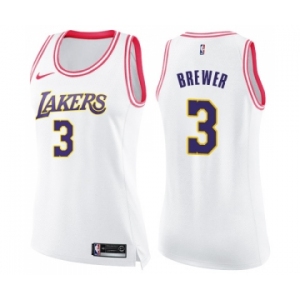 Women's Nike Los Angeles Lakers #3 Corey Brewer Swingman WhitePink Fashion NBA Jersey