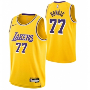 Youth #77 Luka Doncic Los Angeles Lakers Jordan Brand Swingman Jersey Icon Edition Yellow
