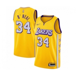 Youth Los Angeles Lakers #34 Shaquille O'Neal Swingman Gold Basketball Jersey - 2019-20 City Edition