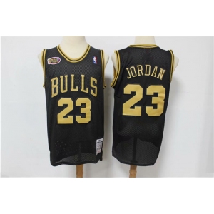 Men's Chicago Bulls #23 Michael Jordan Authentic Black Yellow  font Retro Basketball Jersey