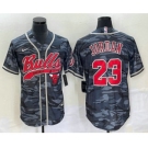 Men's Chicago Bulls #23 Michael Jordan Black Camo With Patch Cool Base Stitched Baseball Jersey