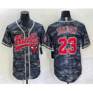 Men's Chicago Bulls #23 Michael Jordan Black Camo With Patch Cool Base Stitched Baseball Jersey