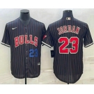 Mens Chicago Bulls #23 Michael Jordan Number Black With Patch Cool Base Stitched Baseball Jersey