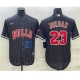 Mens Chicago Bulls #23 Michael Jordan Number Black With Patch Cool Base Stitched Baseball Jersey