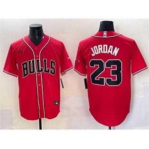Men's Chicago Bulls #23 Michael Jordan Red Cool Base Stitched Baseball Jersey