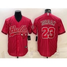 Men's Chicago Bulls #23 Michael Jordan Red Pinstripe With Patch Cool Base Stitched Baseball Jersey