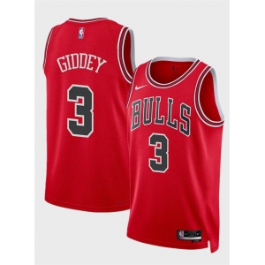 Men's Chicago Bulls #3 Josh Giddey Red Icon Edition Stitched Basketball Jersey
