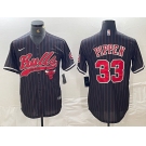 Men's Chicago Bulls #33 Scottie Pippen Black Pinstripe Cool Base Stitched Baseball Jersey