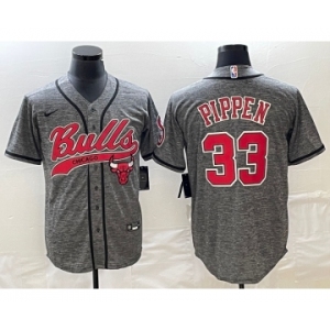 Men's Chicago Bulls #33 Scottie Pippen Grey Gridiron Cool Base Stitched Baseball Jersey