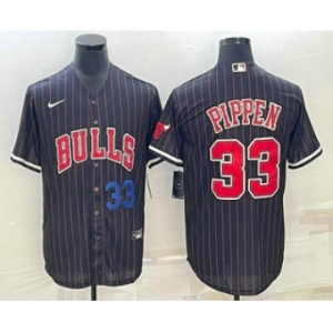 Men's Chicago Bulls #33 Scottie Pippen Number Black With Patch Cool Base Stitched Baseball Jersey