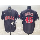 Men's Chicago Bulls #45 Michael Jordan Number Black Pinstripe Cool Base Stitched Baseball Jersey