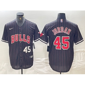 Men's Chicago Bulls #45 Michael Jordan Number Black Pinstripe Cool Base Stitched Baseball Jersey