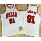 Men's Chicago Bulls #91 Dennis Rodman 1997-98 White Hardwood Classics Soul AU Throwback Jersey