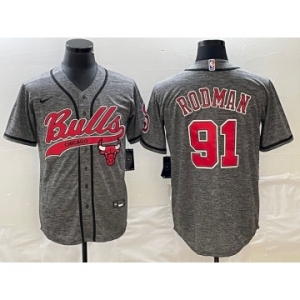 Men's Chicago Bulls #91 Dennis Rodman Grey Gridiron Cool Base Stitched Baseball Jersey