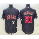 Men's Chicago Bulls #91 Dennis Rodman Number Black With Patch Cool Base Stitched Baseball Jerseys