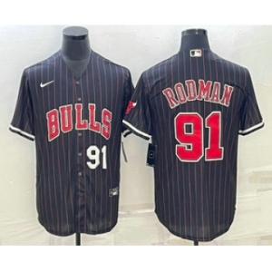 Men's Chicago Bulls #91 Dennis Rodman Number Black With Patch Cool Base Stitched Baseball Jerseys