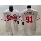 Men's Chicago Bulls #91 Dennis Rodman White Pinstripe Cool Base Stitched Baseball Jersey