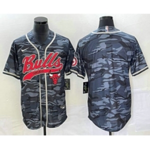 Men's Chicago Bulls Blank Black Camo With Patch Cool Base Stitched Baseball Jersey