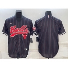 Men's Chicago Bulls Blank Black Pinstripe With Patch Cool Base Stitched Baseball Jersey