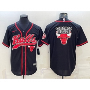 Men's Chicago Bulls Blank Black Team Big Logo With Patch Cool Base Stitched Baseball Jersey