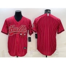 Men's Chicago Bulls Blank Red Pinstripe With Patch Cool Base Stitched Baseball Jersey