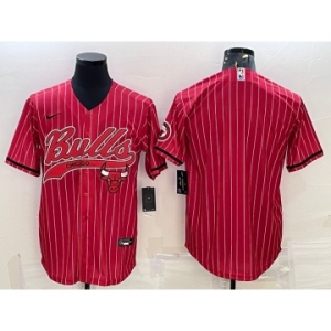 Men's Chicago Bulls Blank Red Pinstripe With Patch Cool Base Stitched Baseball Jersey