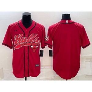 Men's Chicago Bulls Red Team Big Logo With Patch Cool Base Stitched Baseball Jersey