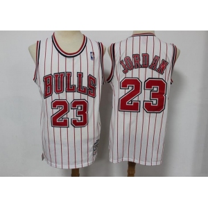 Men's Mitchell and Ness Chicago Bulls #23 Michael Jordan White(Red Stripe) Throwback Basketball Jersey