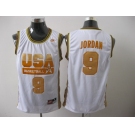 nba usa #9 jordan white(gold number)