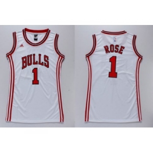 NBA Women Bulls #1 Derrick Rose White Dress Stitched Jerseys