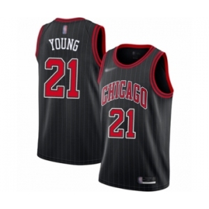 Women's Chicago Bulls #21 Thaddeus Young Swingman Black Finished Basketball Jersey - Statement Edition