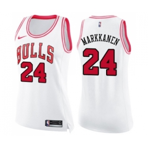 Women's Nike Chicago Bulls #24 Lauri Markkanen Swingman WhitePink Fashion NBA Jersey