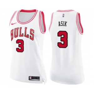 Women's Nike Chicago Bulls #3 Omer Asik Swingman WhitePink Fashion NBA Jersey
