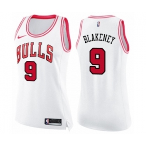 Women's Nike Chicago Bulls #9 Antonio Blakeney Swingman White Pink Fashion NBA Jersey