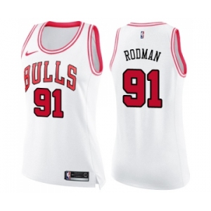 Women's Nike Chicago Bulls #91 Dennis Rodman Swingman WhitePink Fashion NBA Jersey