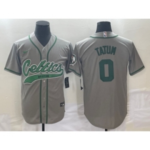 Men's Boston Celtics #0 Jayson Tatum Grey With Patch Stitched Baseball Jersey