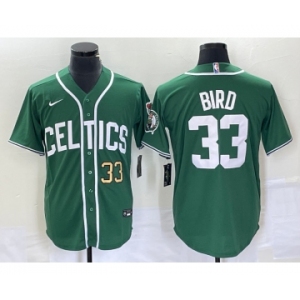 Men's Boston Celtics #33 Larry Bird Number Green Stitched Baseball Jersey