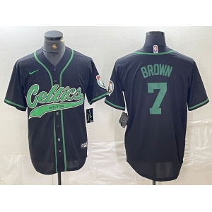 Men's Boston Celtics #7 Jaylen Brown Black Cool Base Stitched Baseball Jersey